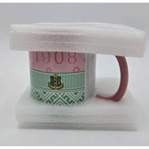 AKA Sorority Coffee Tea Mug Alpha Kappa Alpha Pink Green Flowers Handle New Box - Picture 9 of 9